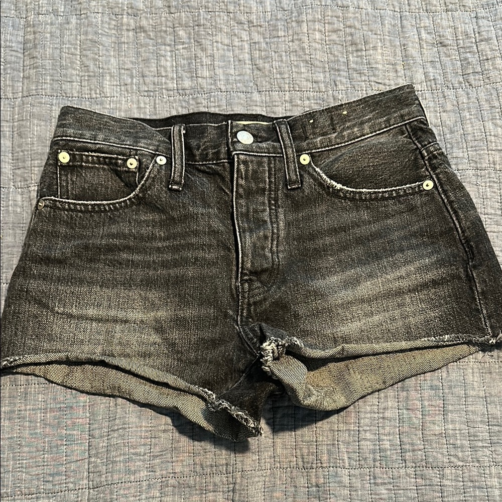 Madewell Black Jean Shorts Distressed Cut-Off Style
